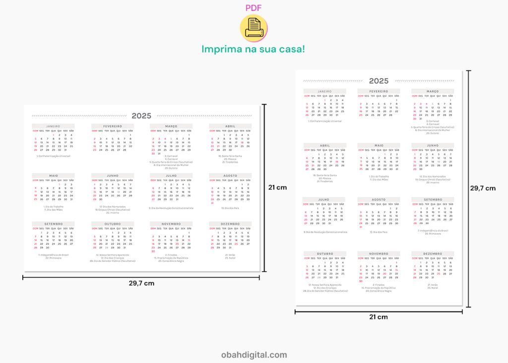 Calendário 2025 A4 para imprimir