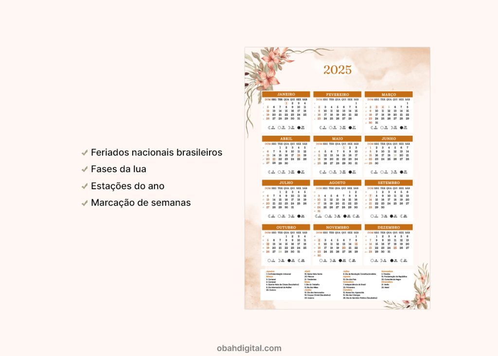 Calendário 2025 A4 para imprimir