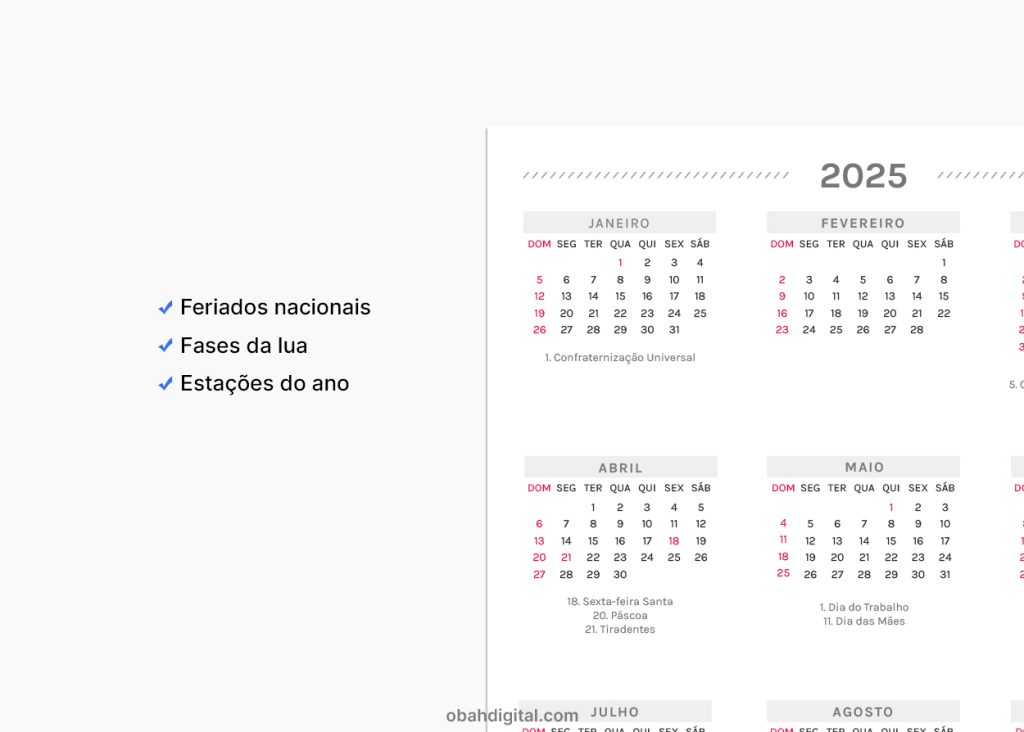 Calendário 2025 A4 para imprimir