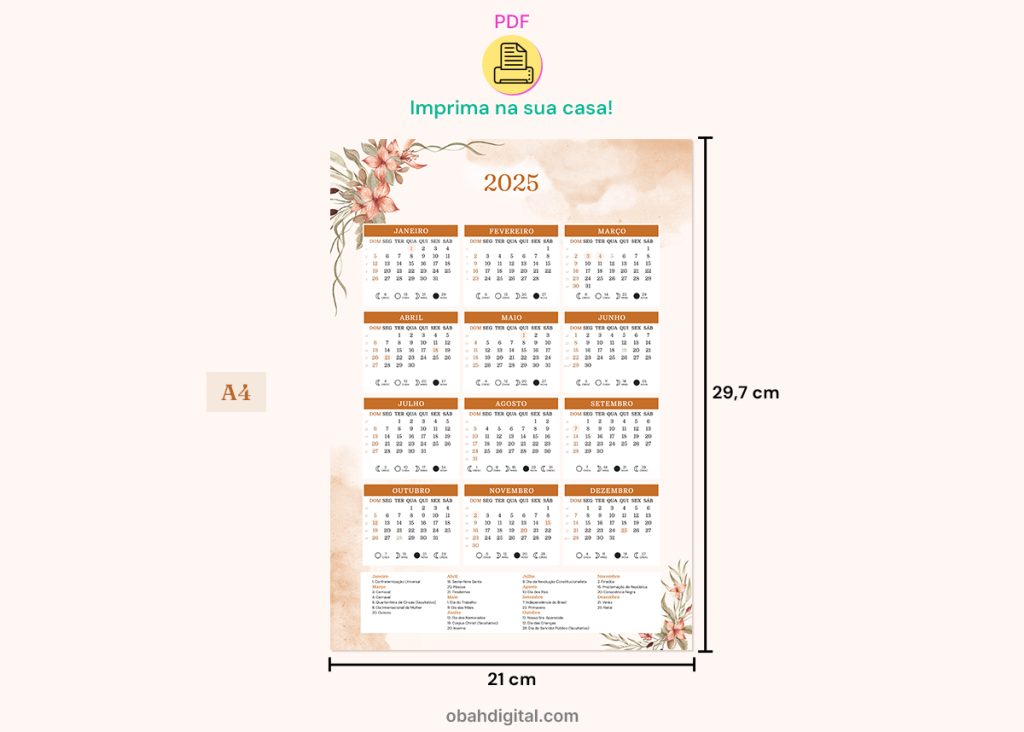 Calendário 2025 A4 para imprimir