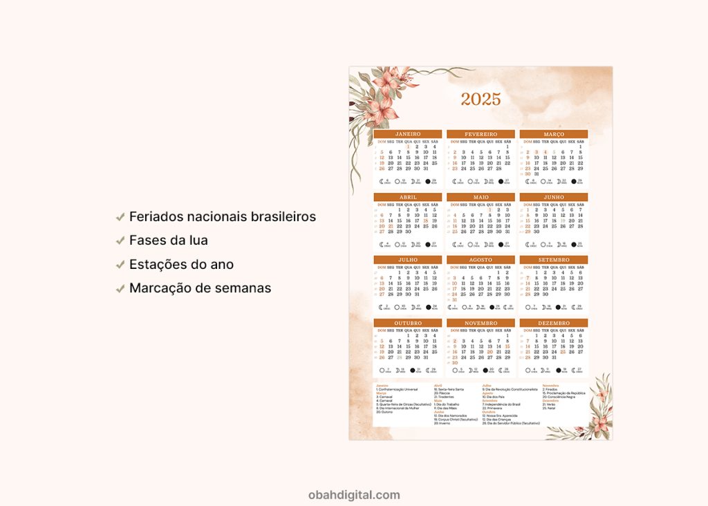 Calendário 2025 A5 para imprimir