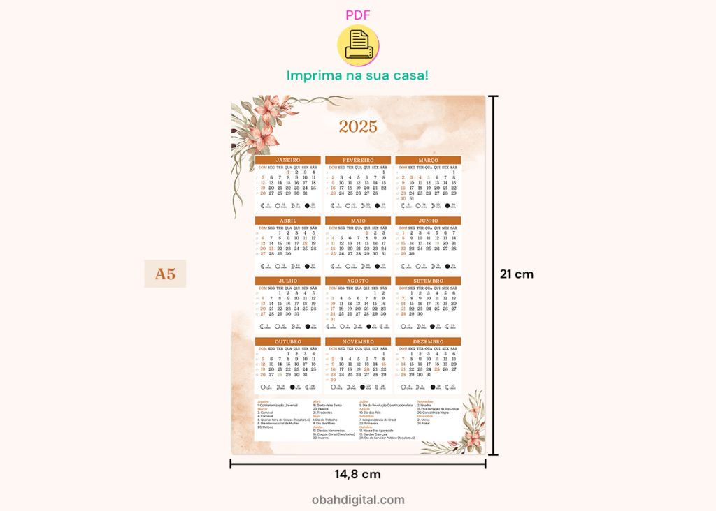 Calendário 2025 A5 para imprimir