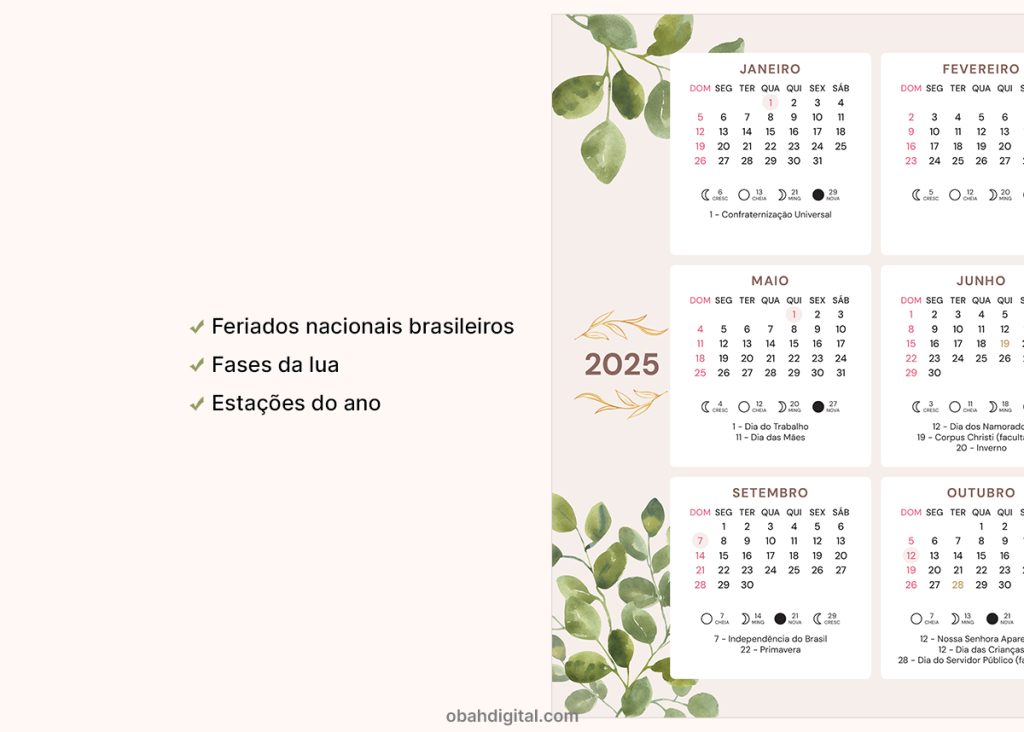 Calendário 2025 e 2026 A4 para Imprimir