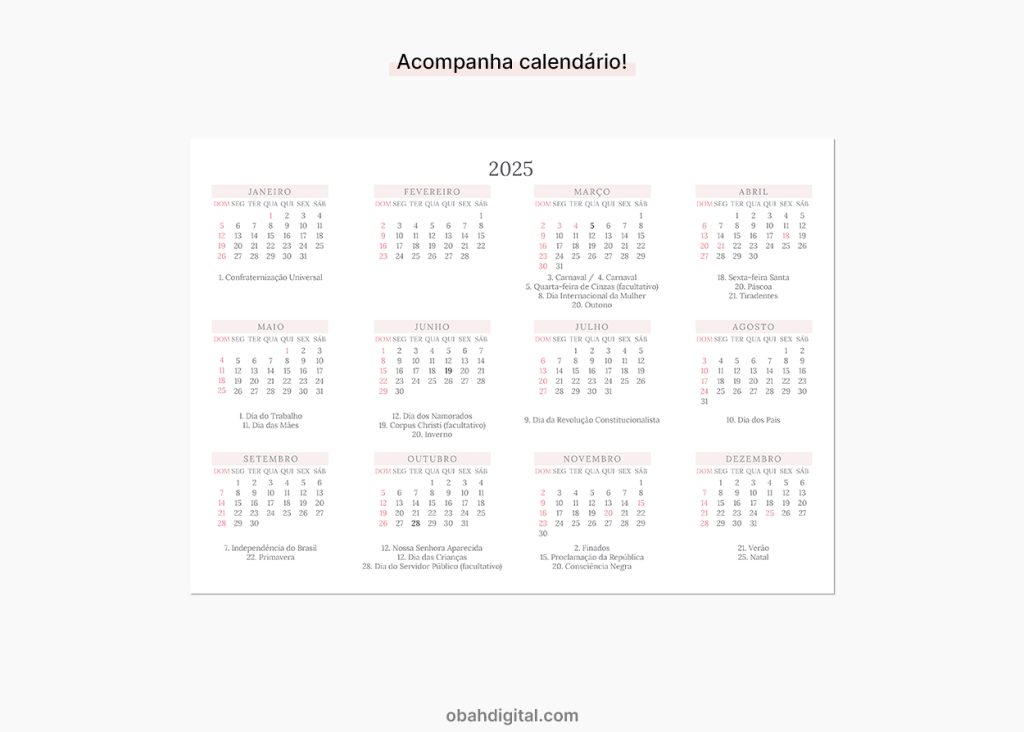 Planner mensal 2025 A4 com linhas para imprimir