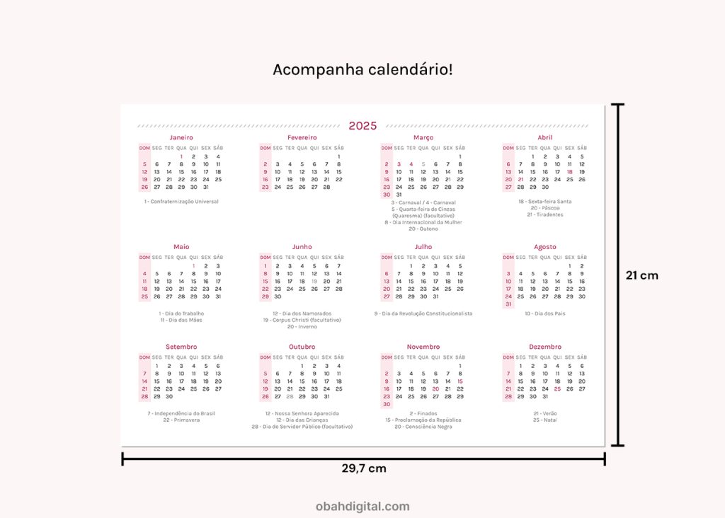 Planner 2025 e 2026 A4 para imprimir