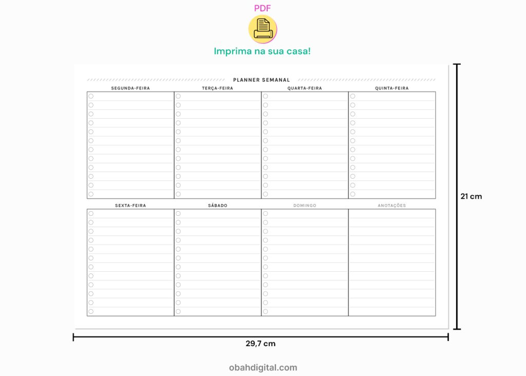 Planner semanal permanente A4 para imprimir