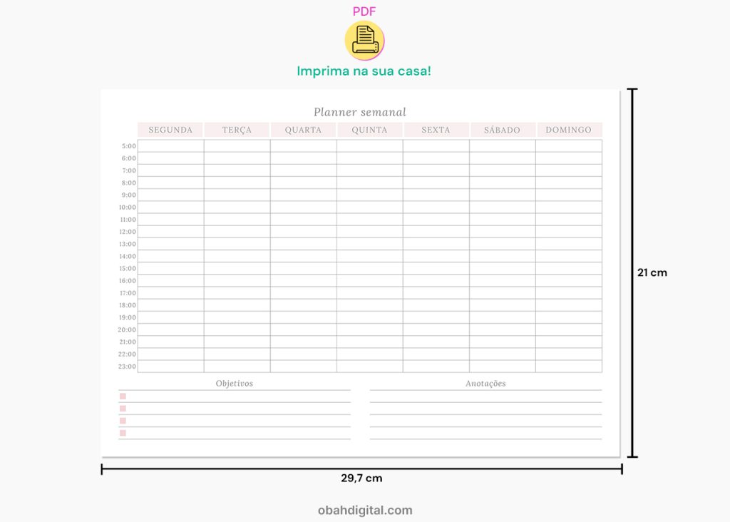 Planner semanal permanente A4 para imprimir