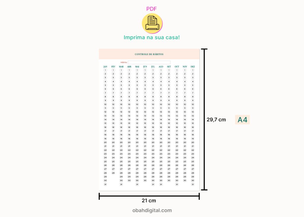 Planner Controle de Hábitos A4 para imprimir