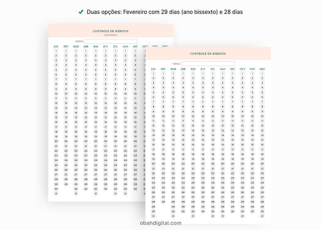 Planner Controle de Hábitos A4 para imprimir