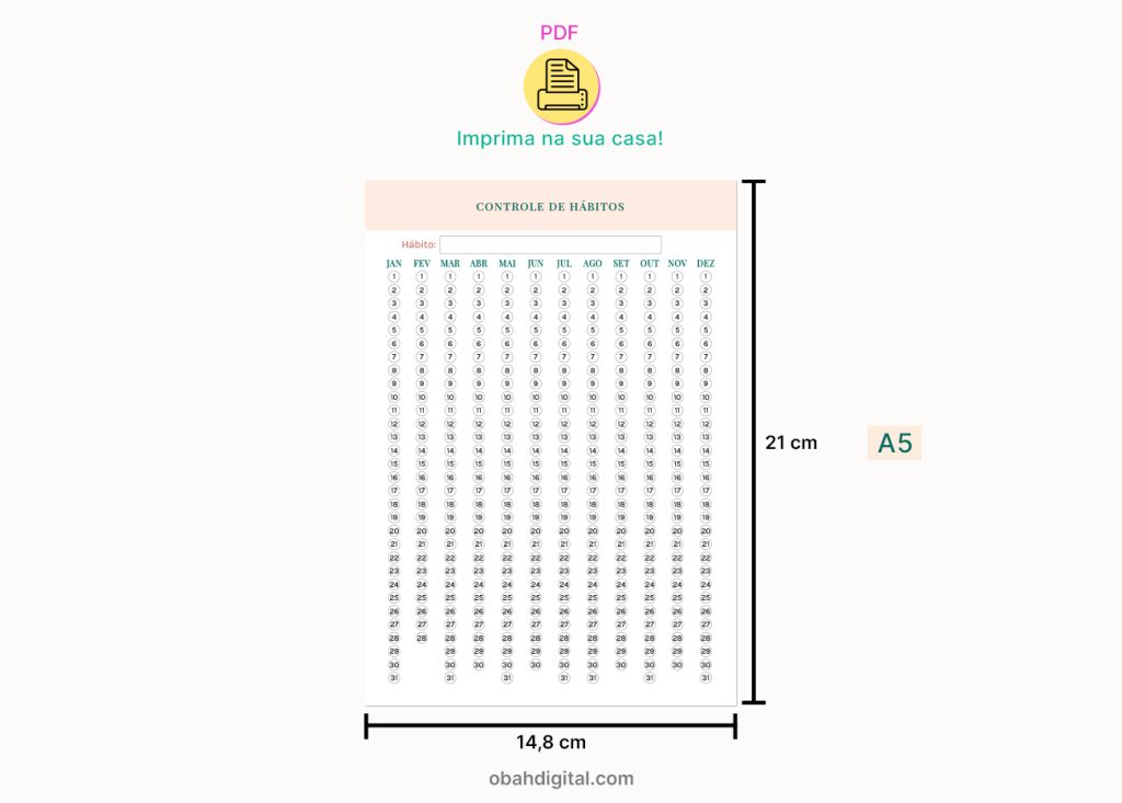 Planner Controle de Hábitos A5 para imprimir