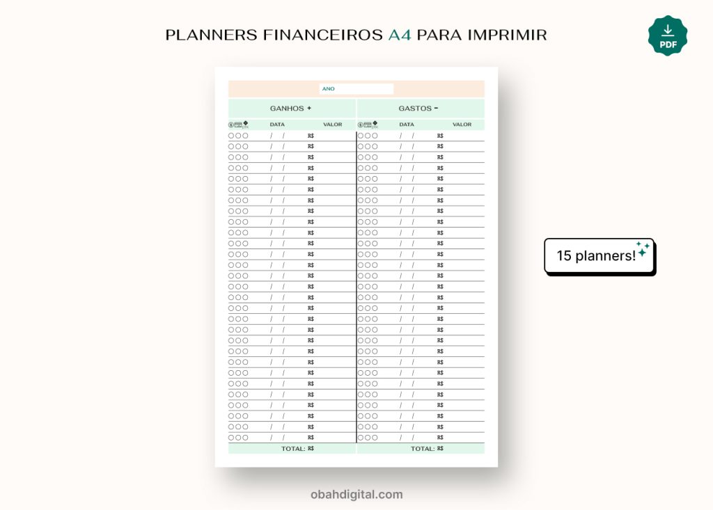 Planner Financeiro A4 para imprimir