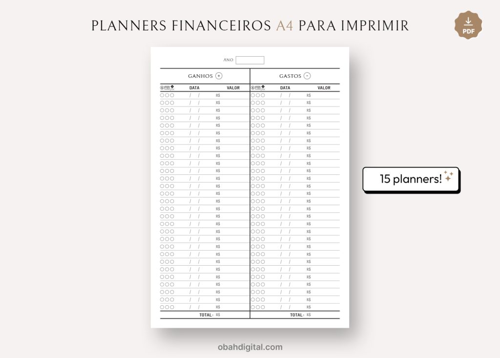 Planner Financeiro A4 para imprimir