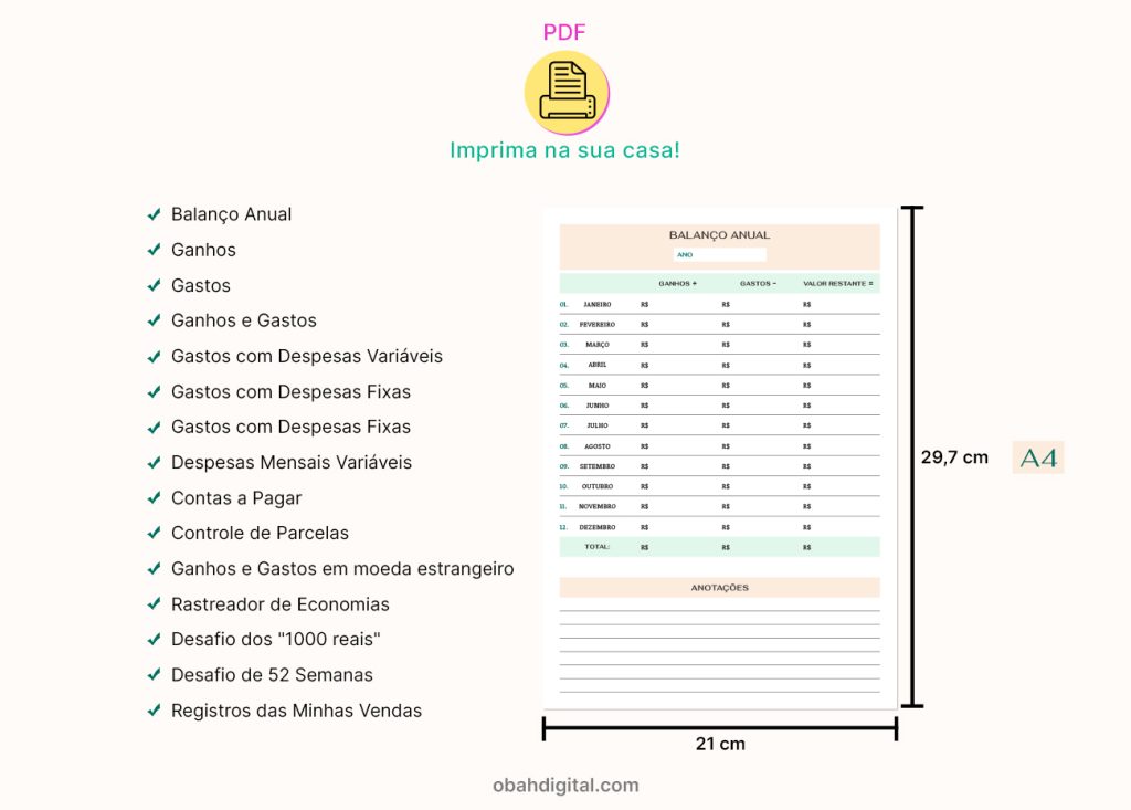 Planner Financeiro A4 para imprimir