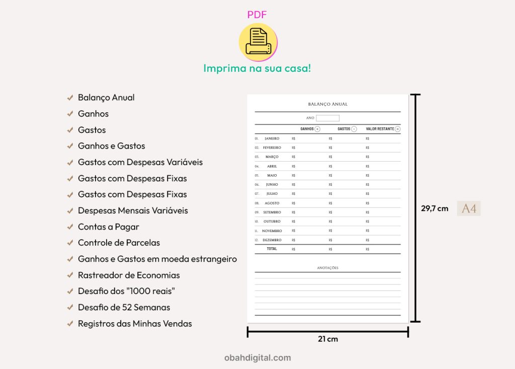 Planner Financeiro A4 para imprimir