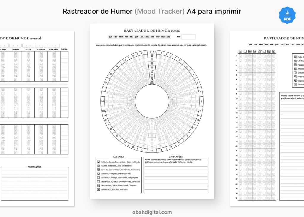 Planner Mood Tracker Rastreador de Humor A4 para imprimir