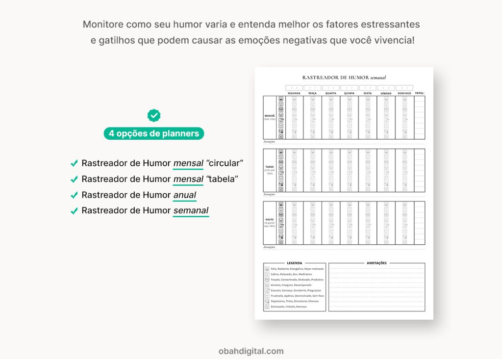 Planner Mood Tracker Rastreador de Humor A4 para imprimir