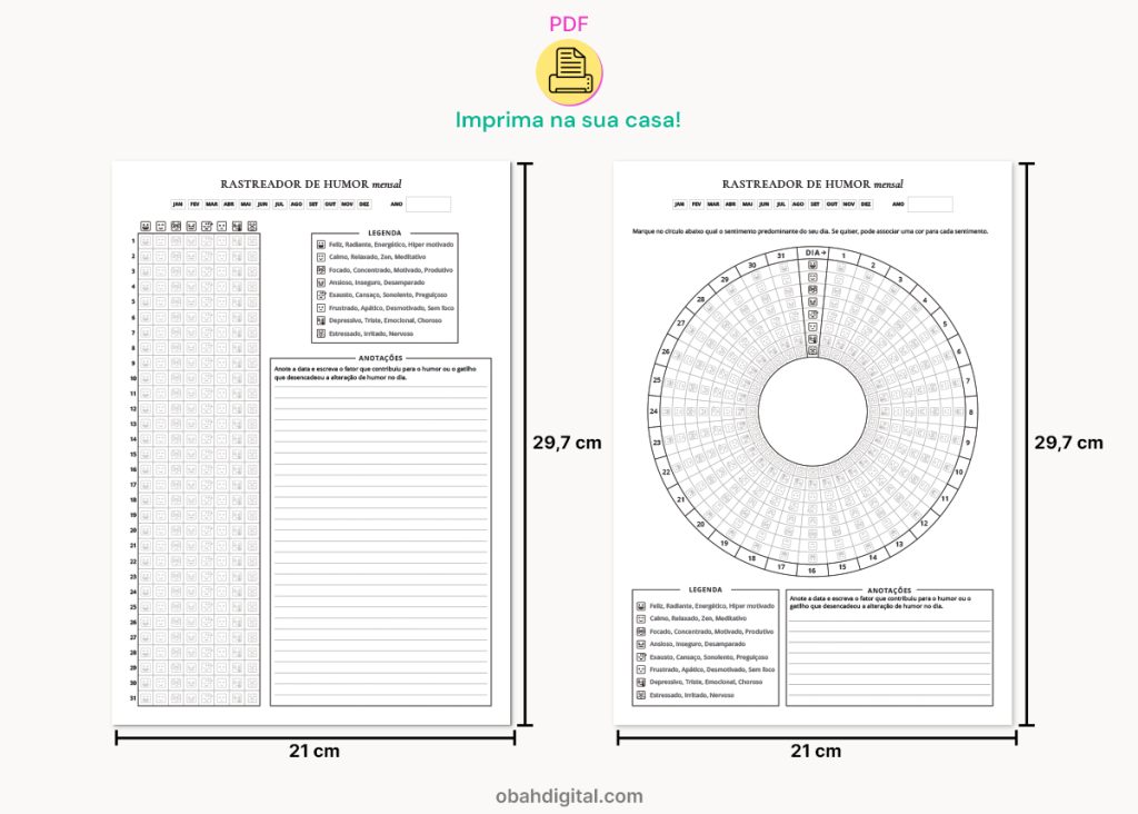 Planner Mood Tracker Rastreador de Humor A4 para imprimir