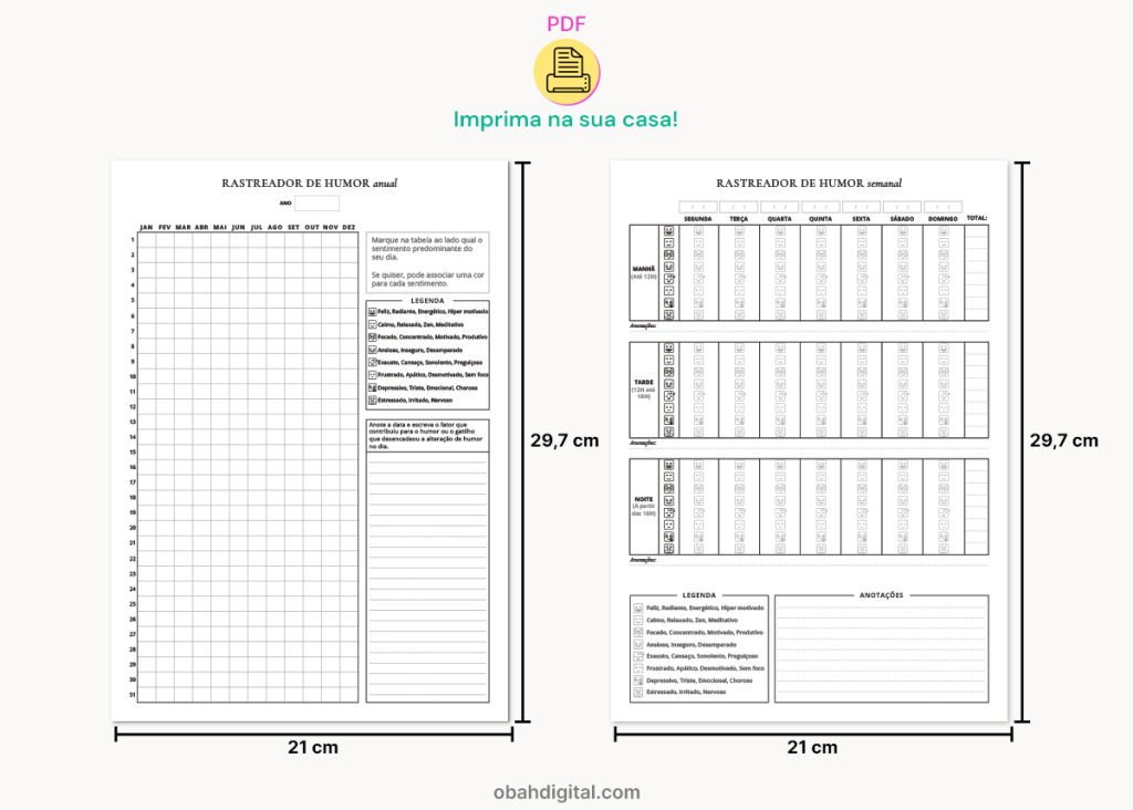 Planner Mood Tracker Rastreador de Humor A4 para imprimir