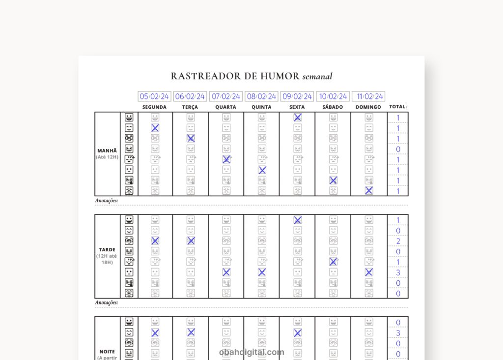 Planner Mood Tracker Rastreador de Humor A4 para imprimir