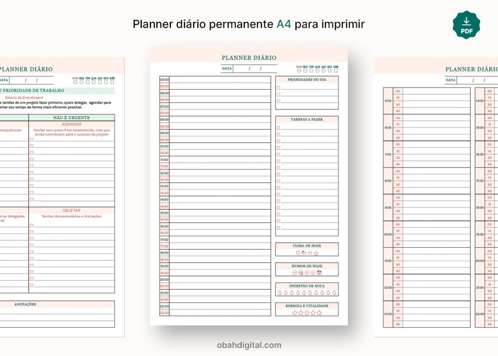 Planner diário digital A4 para imprimir