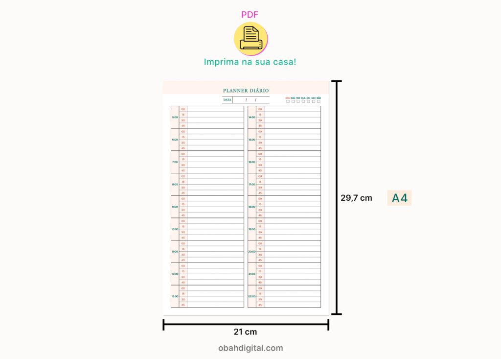 Planner diário digital A4 para imprimir