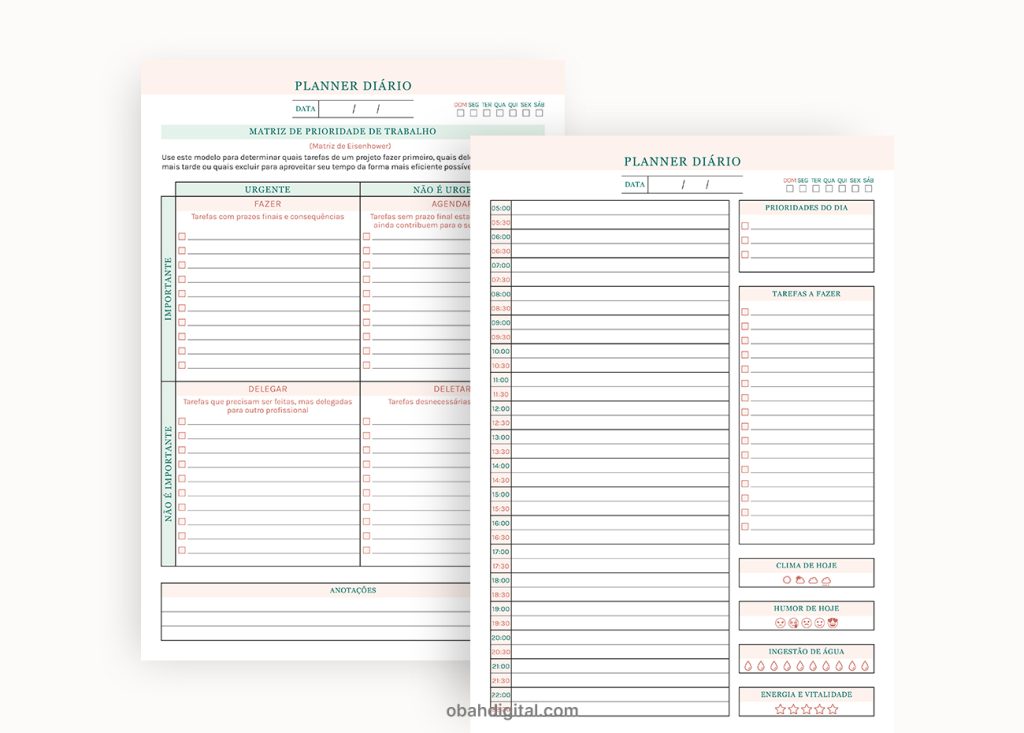 Planner diário digital A4 para imprimir