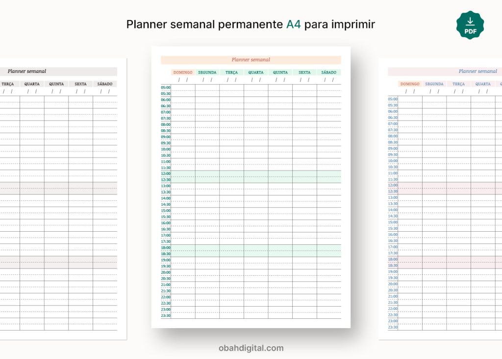 Planner semanal permanente A4