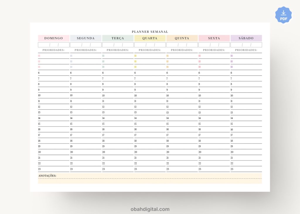 Planner semanal permanente A4 Imprimir