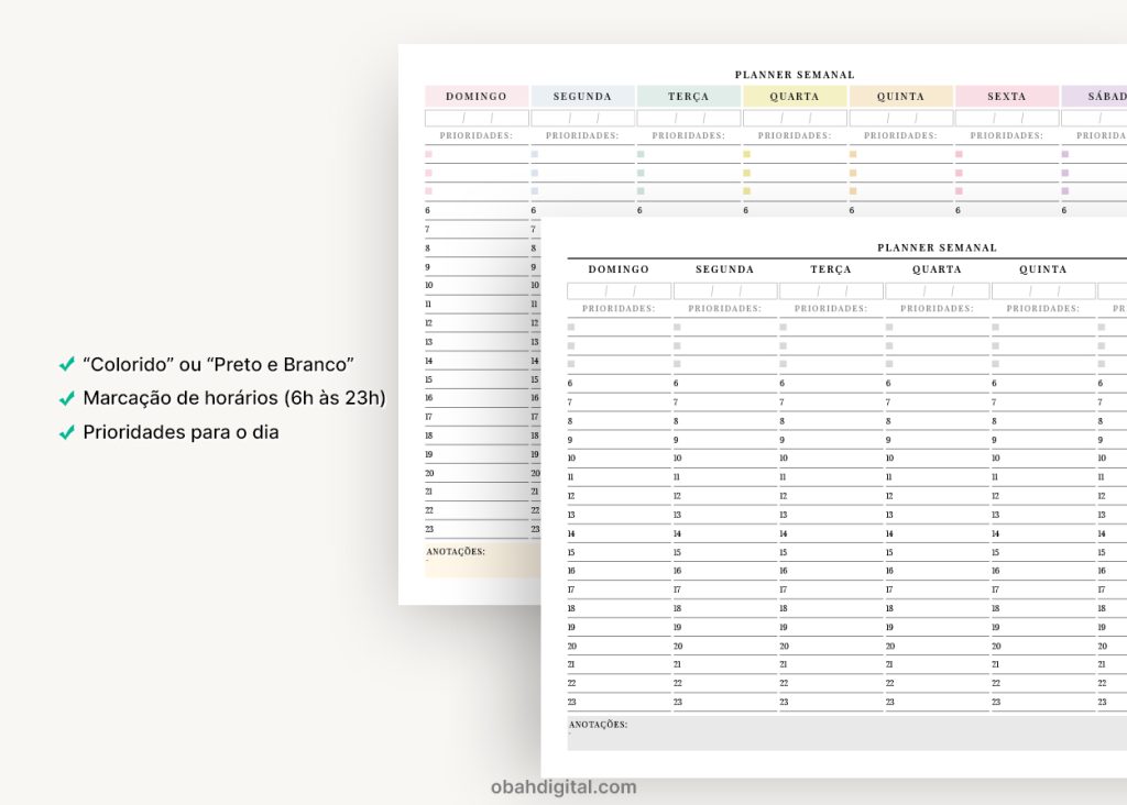 Planner semanal permanente A4 Imprimir