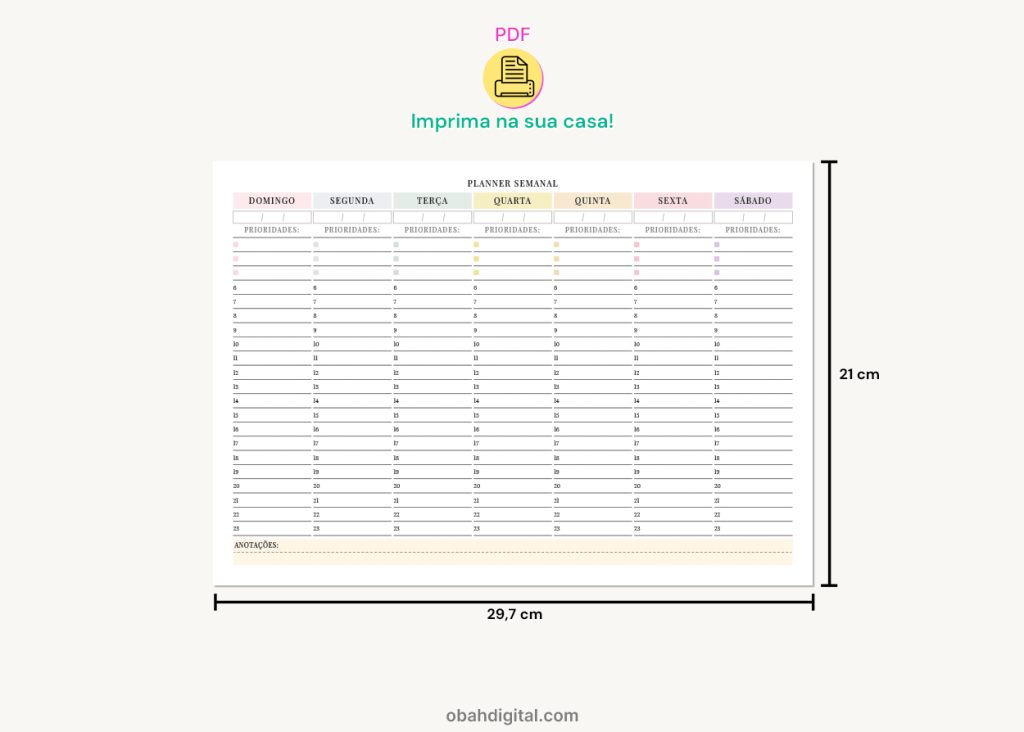 Planner semanal permanente A4 Imprimir