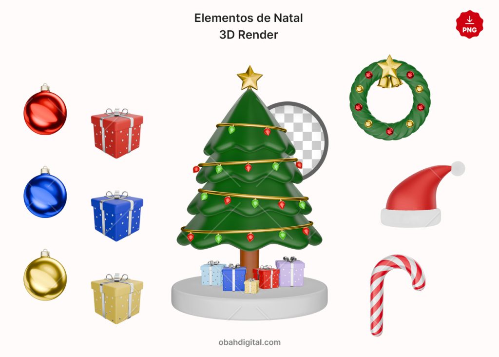 Árvore Ornamentos 3D Natal