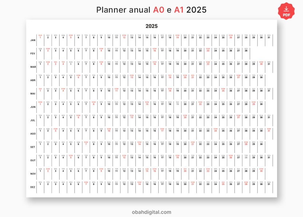 Planner Anual A0 e A1 2025