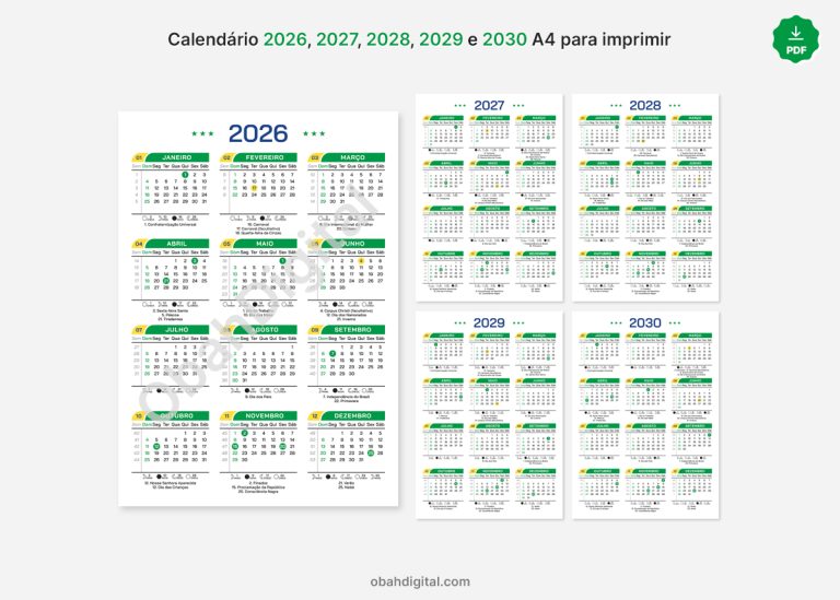 Calendário 2026 para imprimir A4 – Obah Digital
