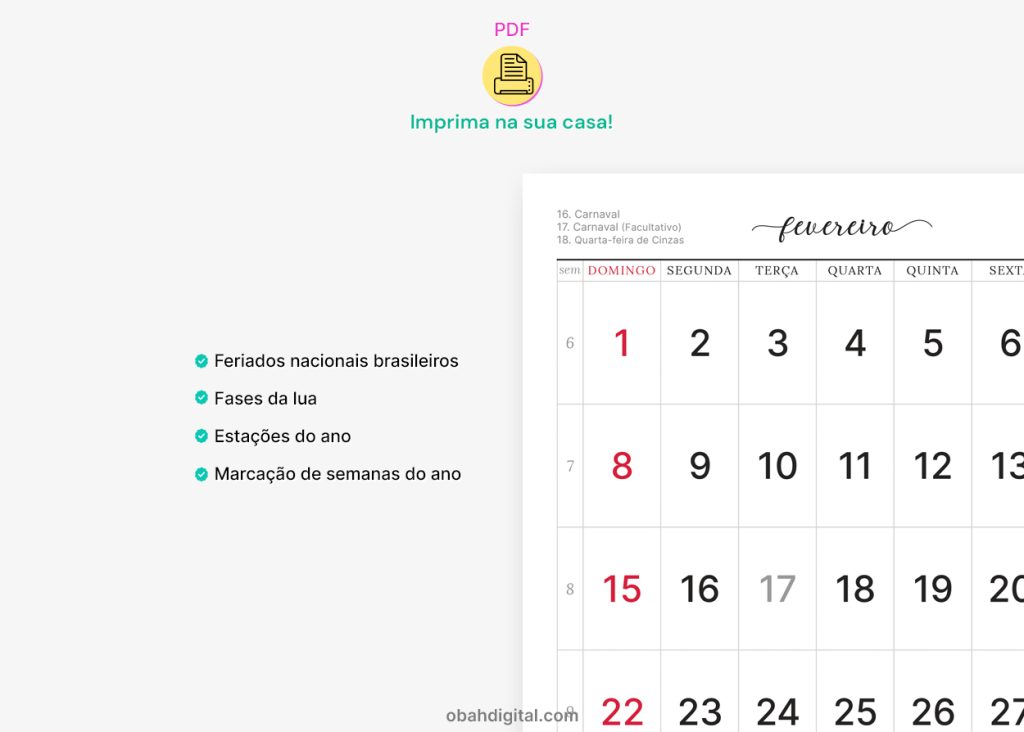 Calendário Planner 2026 A5 para imprimir