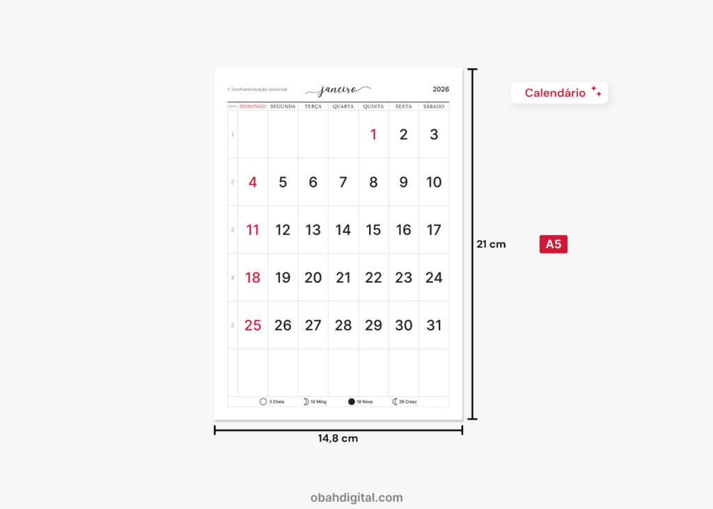 Calendário Planner 2026 A5 para imprimir