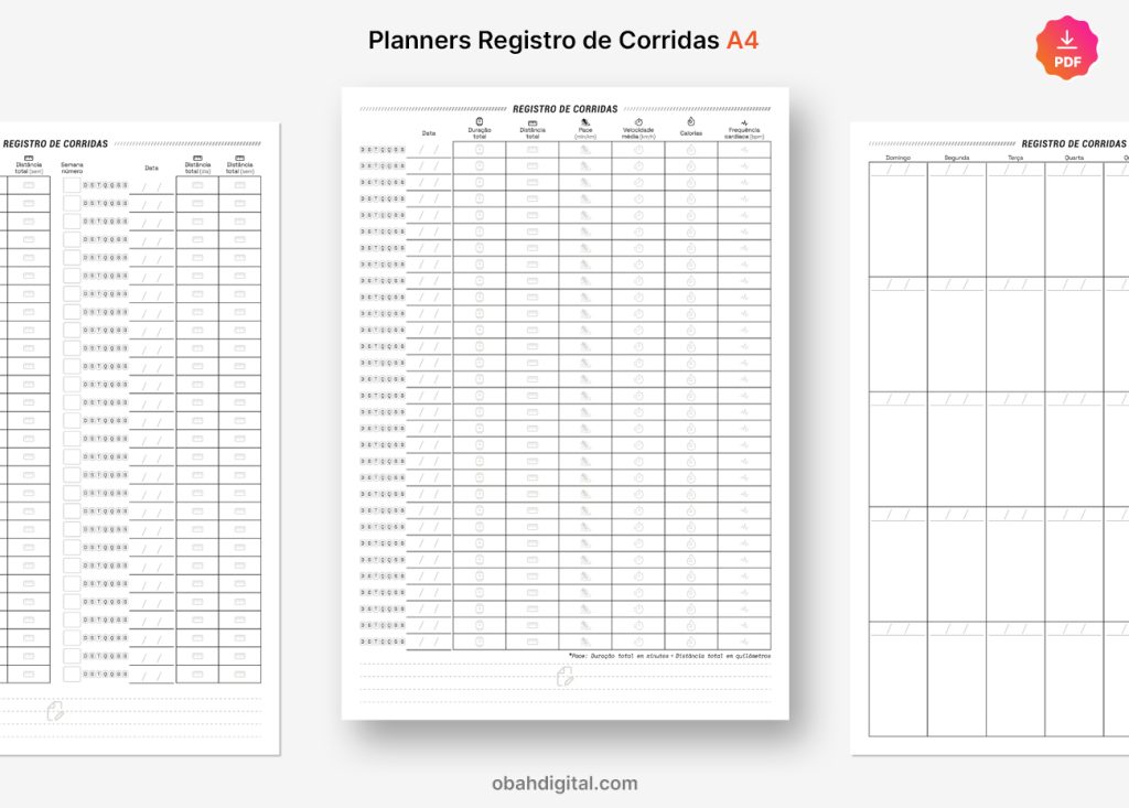 Planner Registro de Corridas A4 para imprimir