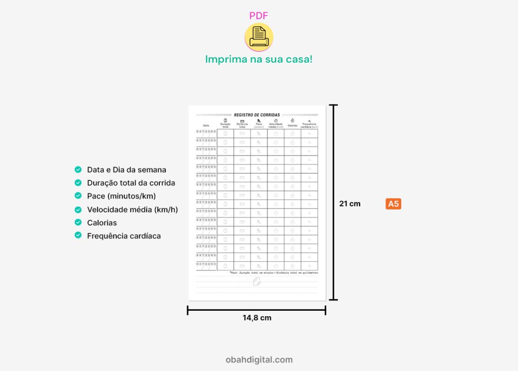 Planner Registro de Corridas A5 para imprimir