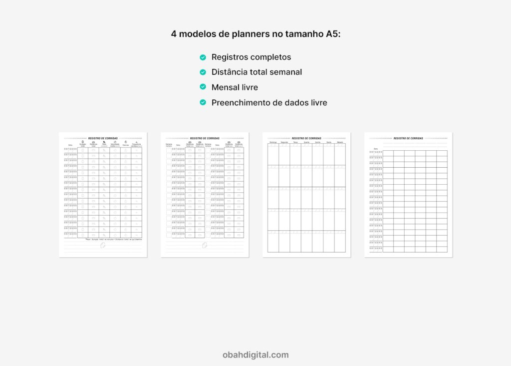 Planner Registro de Corridas A5 para imprimir