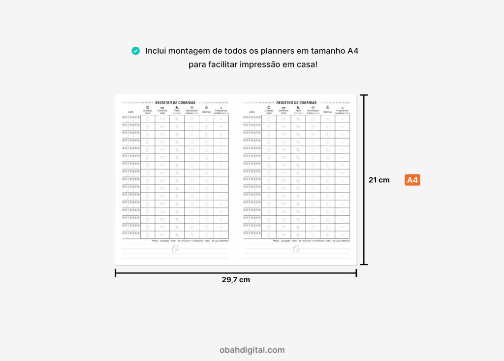 Planner Registro de Corridas A5 para imprimir