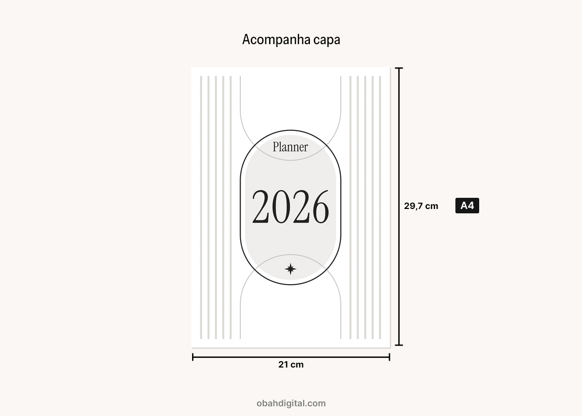 Arquivo Digital Planner Semanal 2026 Horários A4 feriados fases lua
