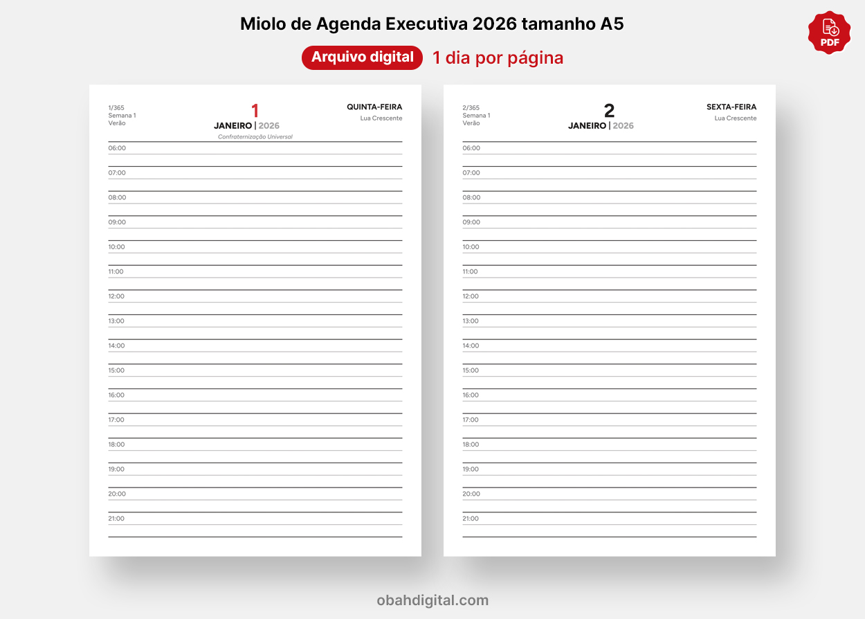 Miolo de Agenda Executiva 2026 A5 1DPP 365 dias para imprimir