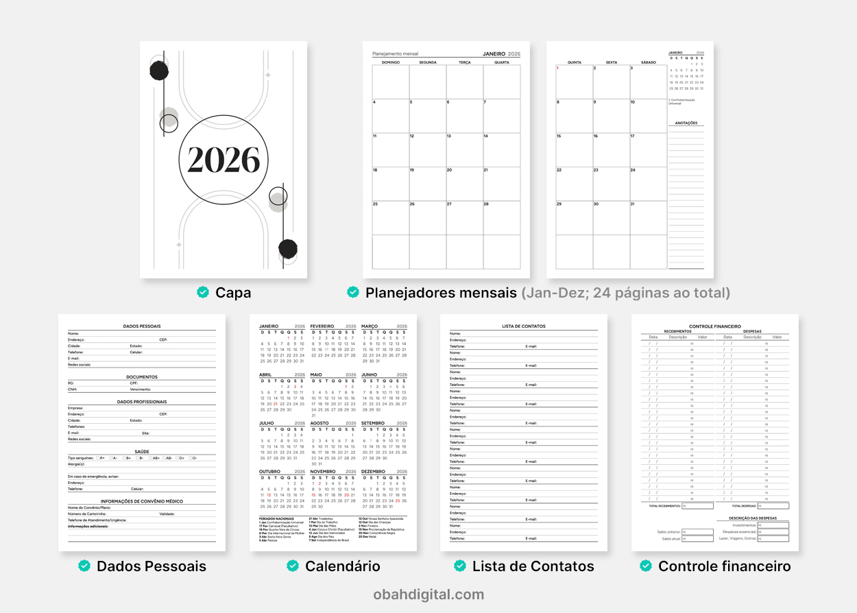 Miolo de Agenda Executiva 2026 A5 1DPP 365 dias para imprimir