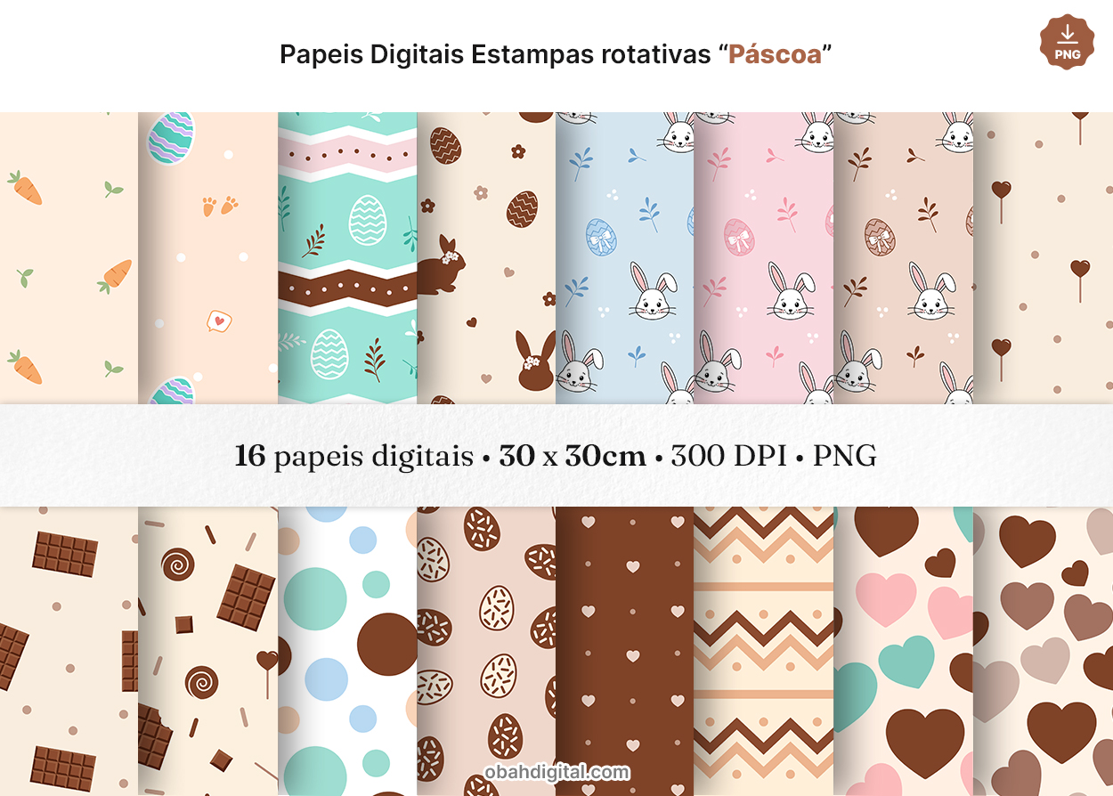 Kit Digital Páscoa Papeis Digitais Estampas Rotativas Pattern Páscoa