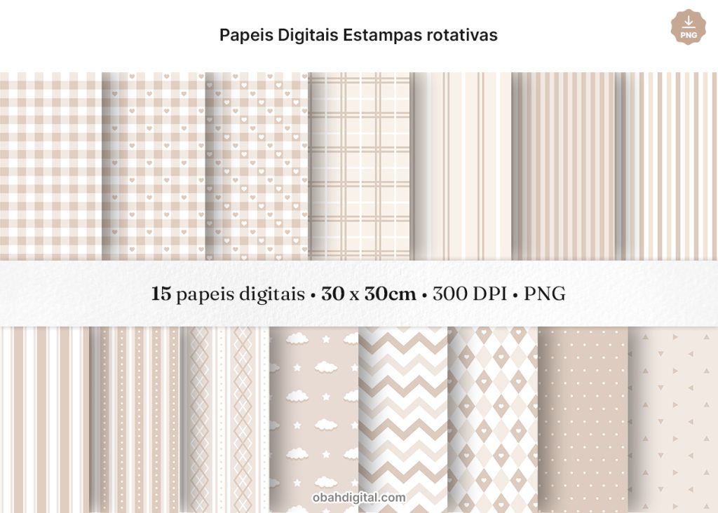 Papeis Digitais Estampas Rotativas Pattern Fofo Marrom Bege Bebê