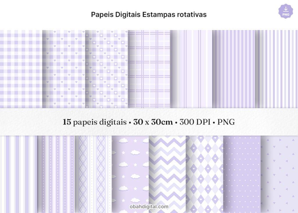 Papeis Digitais Estampas Rotativas Pattern Fofo Lilás Lavanda Bebê