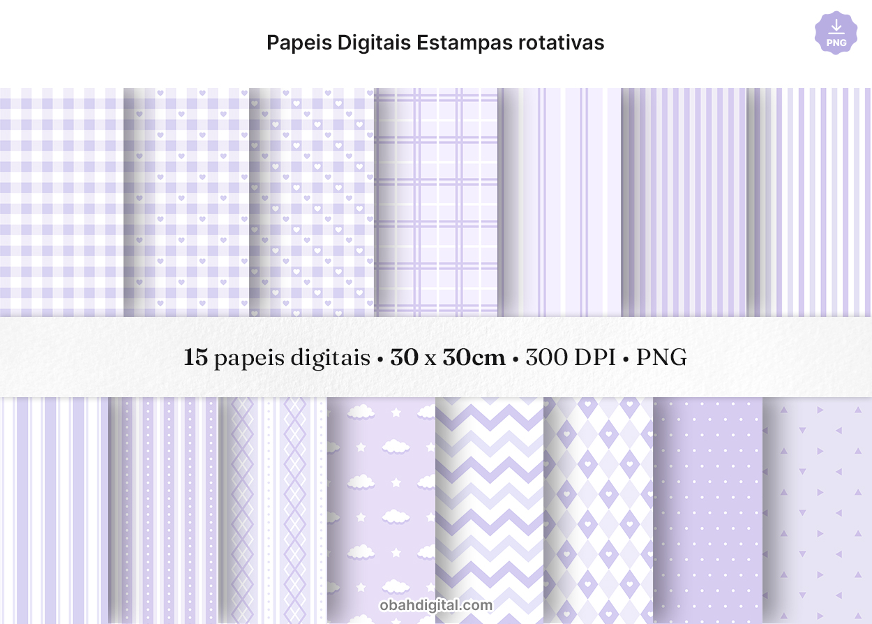 Papeis Digitais Estampas Rotativas Pattern Fofo Lilás Lavanda Bebê