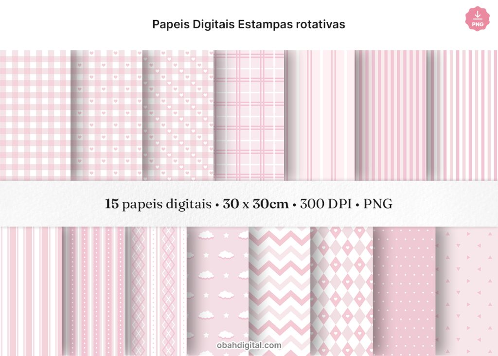 Papeis Digitais Estampas Rotativas Pattern Fofo Rosa Bebê