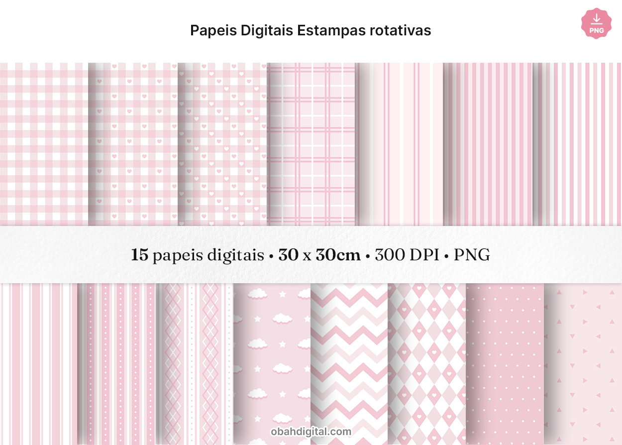 Papeis Digitais Estampas Rotativas Pattern Fofo Rosa Bebê