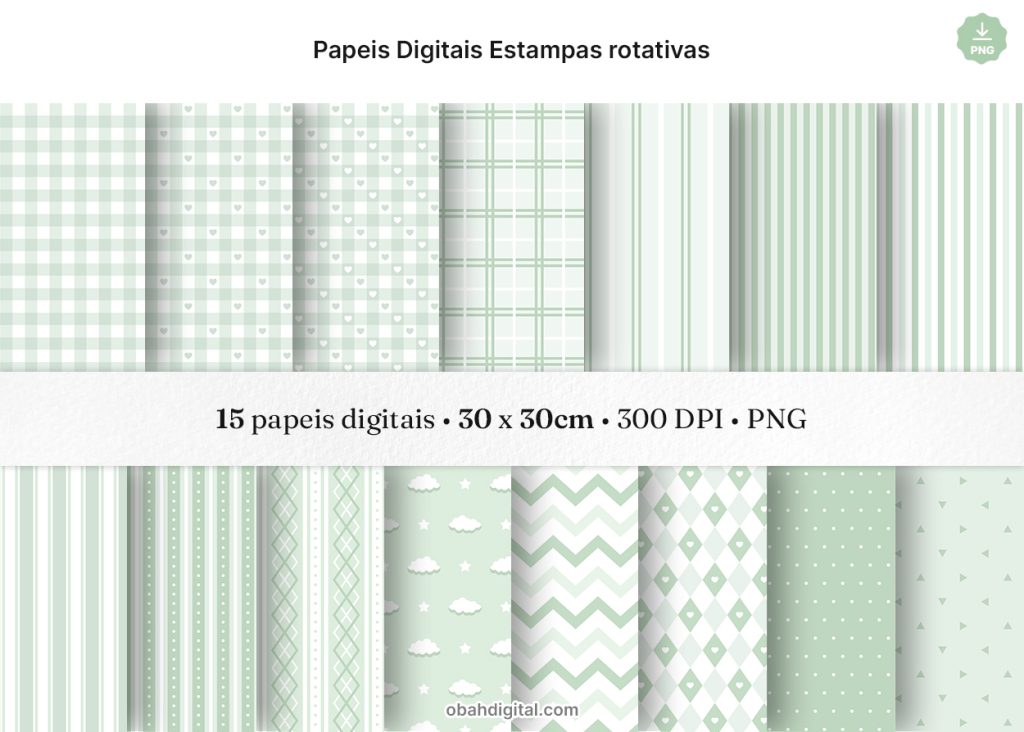 Papeis Digitais Estampas Rotativas Pattern Fofo Verde Bebê