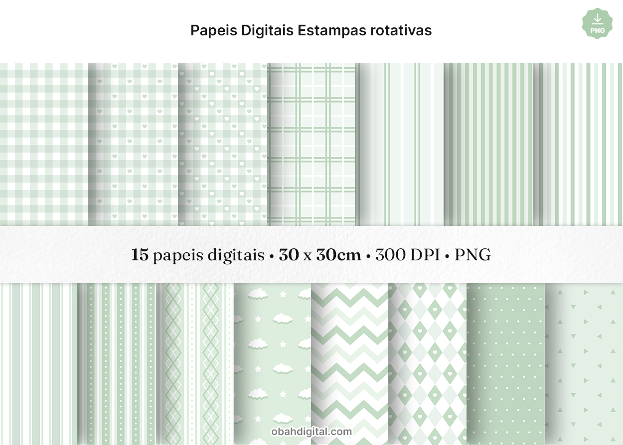 Papeis Digitais Estampas Rotativas Pattern Fofo Verde Bebê